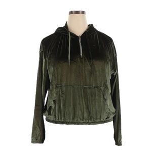 Lezat Velvet Half Zip Hoodie Sweatshirt XXL Green Elastic Hem Soft Plush NWT